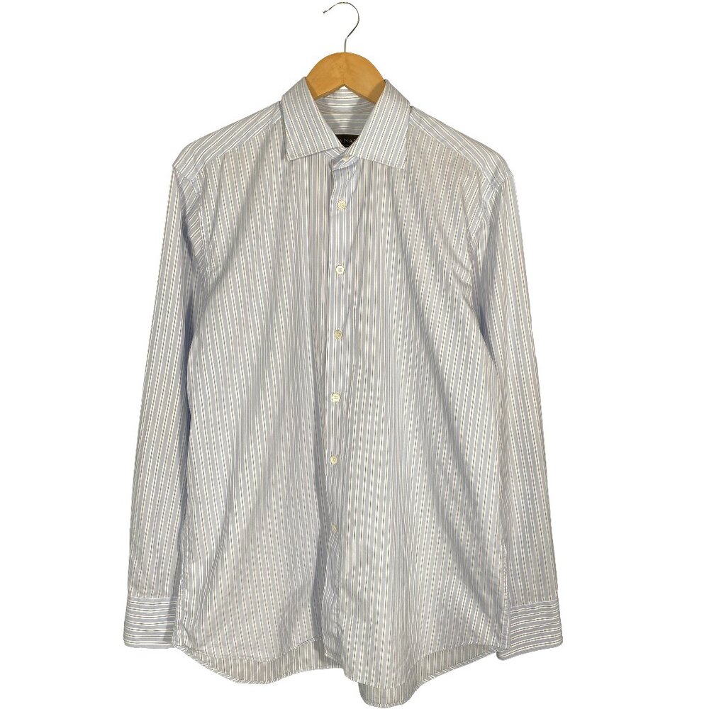 Canali Blue Vertical Striped Dress Shirt Size 42